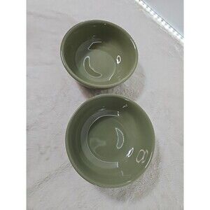 Longaberger Vitrified Pottery SAGE GREEN 7" Bowls (2)  Made USA